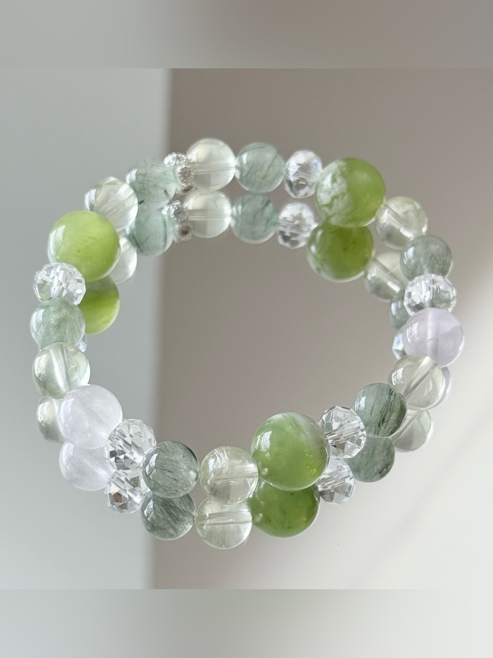 Natural Crystal Bracelet | Jade, Green Rutilated Quartz, Lemon Quartz